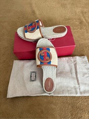 Gucci raffia espadrille w/ GG leather logo & trim SZ 39 w/ duster